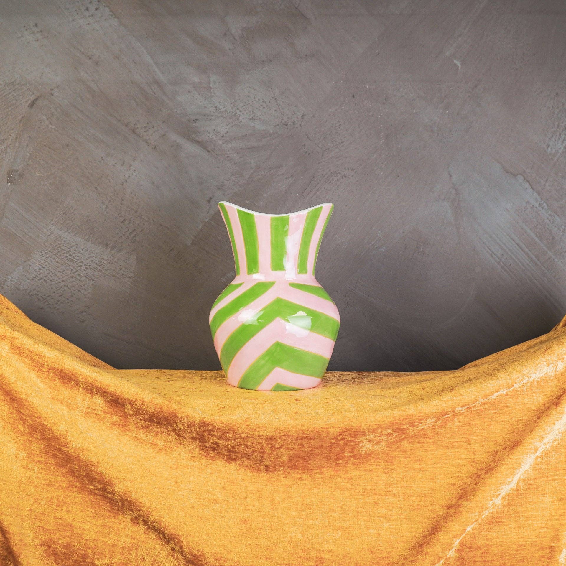 Vaso - Strisce - Gres - Verde/Rosa - 16x16x22cm