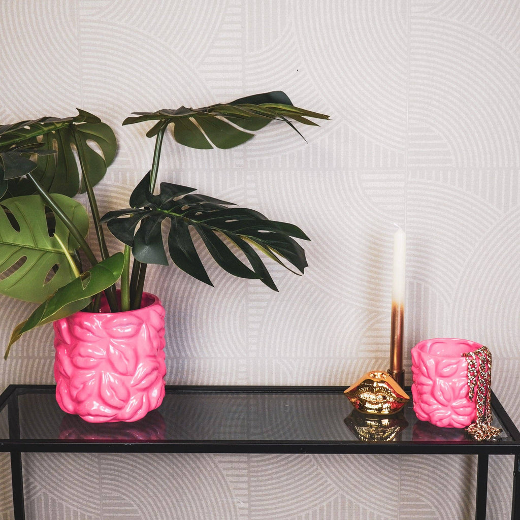 Vaso - Baci - Ceramica - Rosa Neon - 17,5x17,5x17,5cm