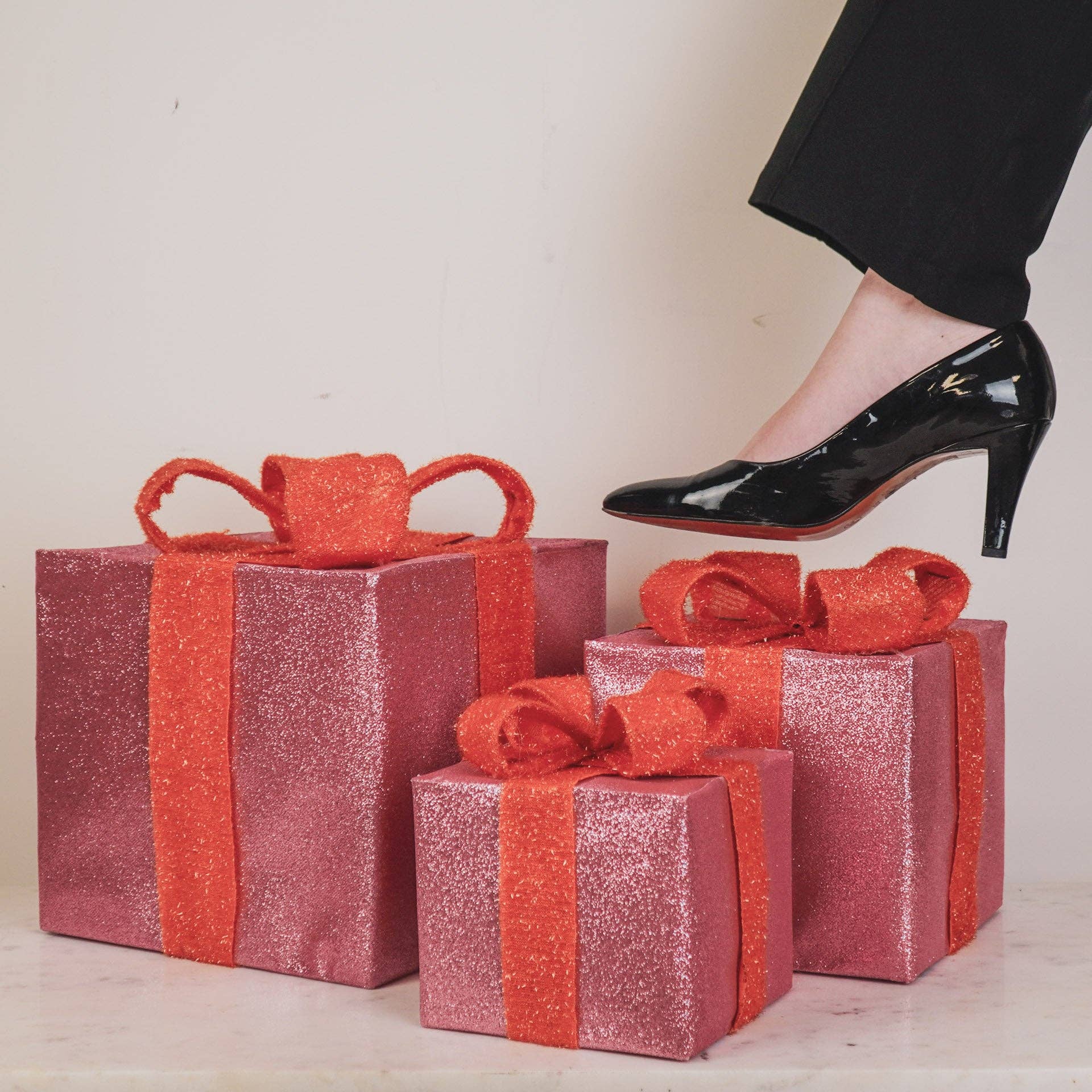 Regalo di Natale a LED - S3 - Polistirolo - Rosa/Arancione - 15/20/25cm