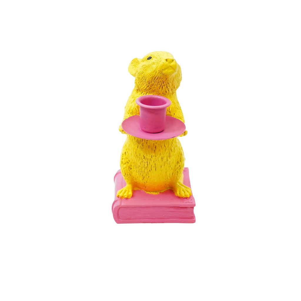 Candelabro - Topo - Poliresina - Giallo/Rosa - 8x10x17cm