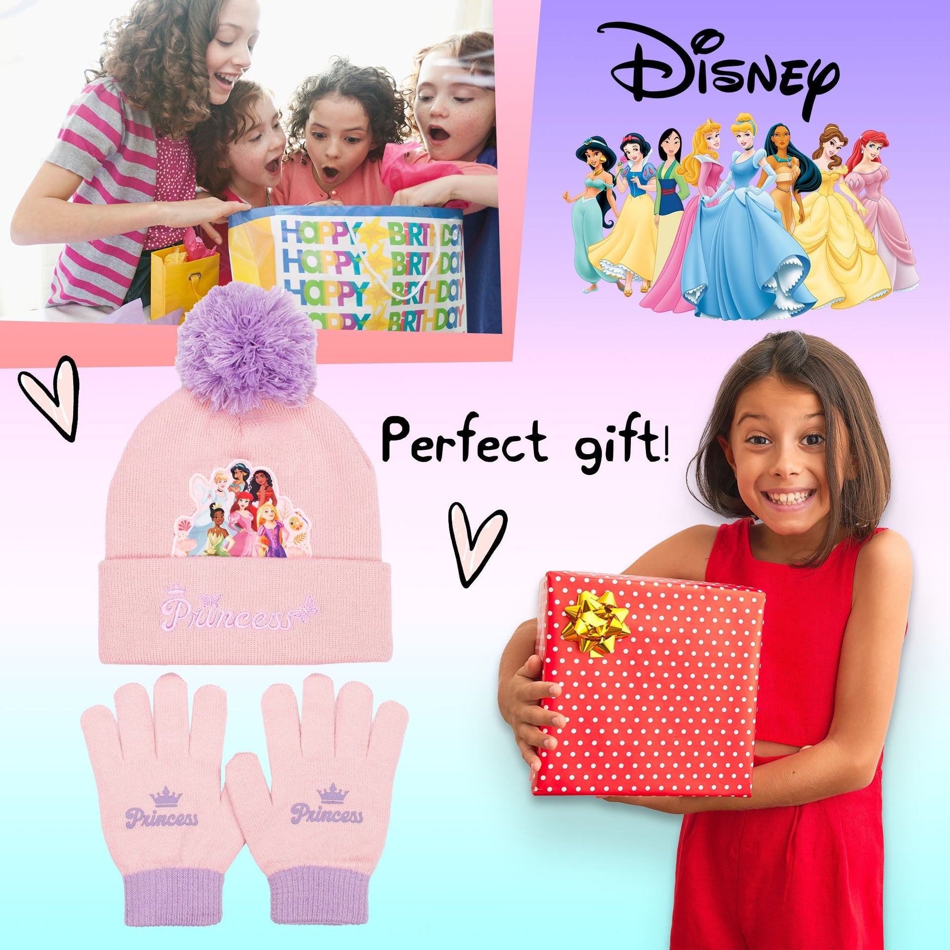Ensemble bonnet et gants – Disney Princesses Winter Set for Girls