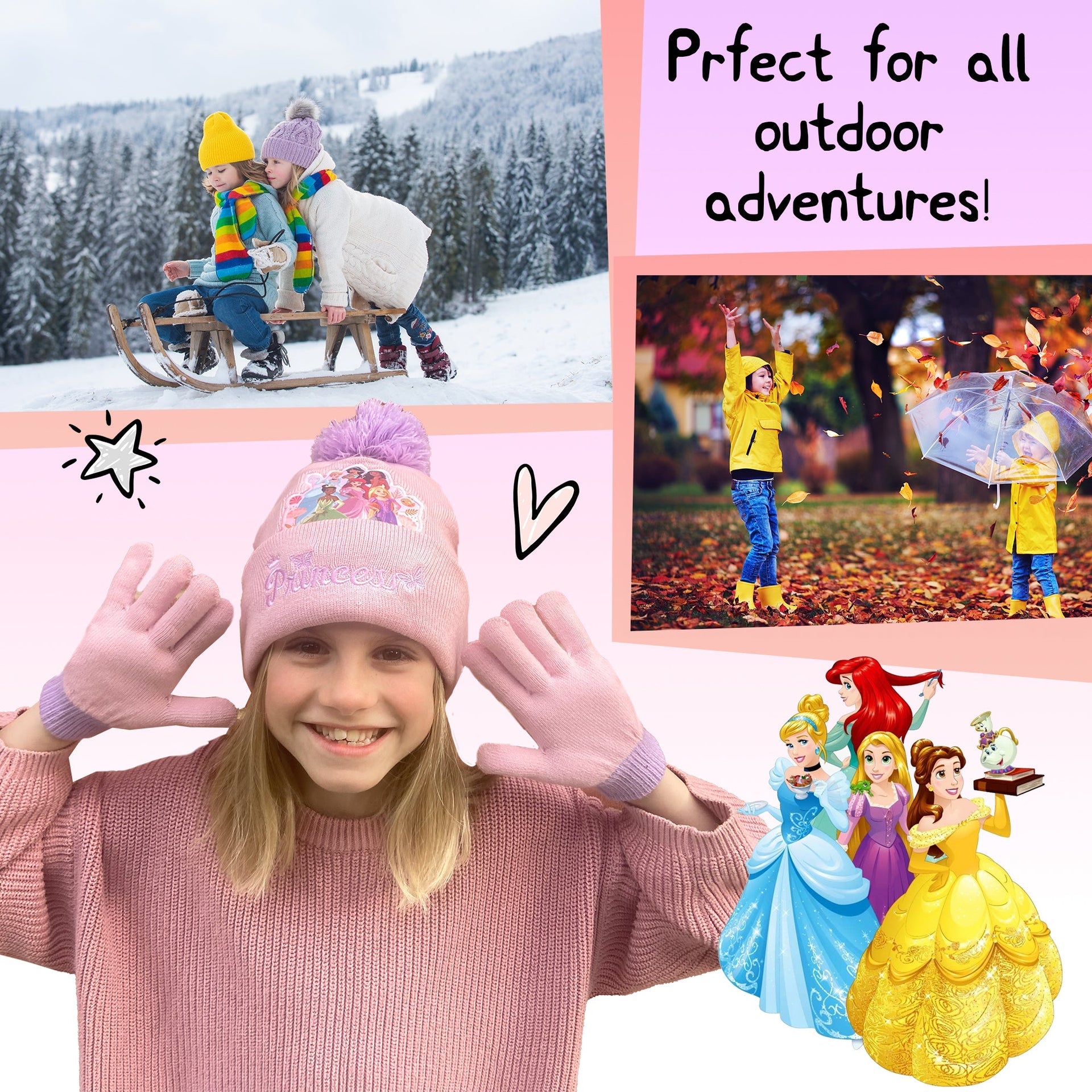 Ensemble bonnet et gants – Disney Princesses Winter Set for Girls
