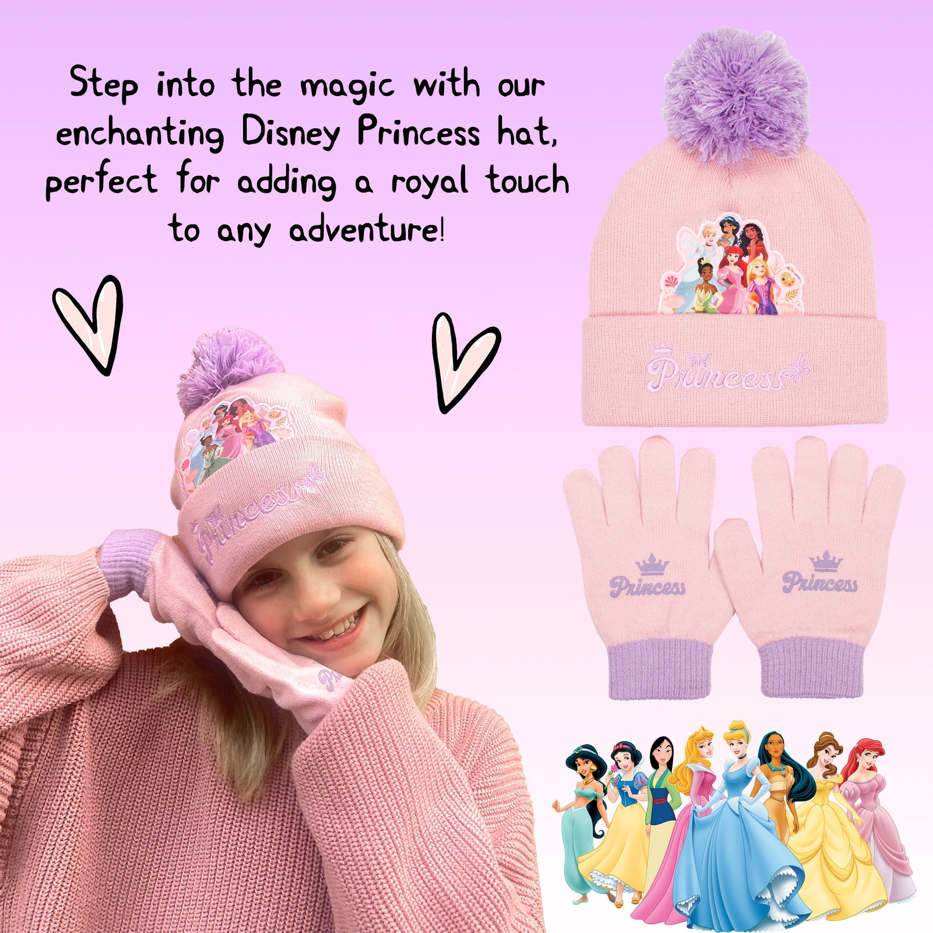 Ensemble bonnet et gants – Disney Princesses Winter Set for Girls