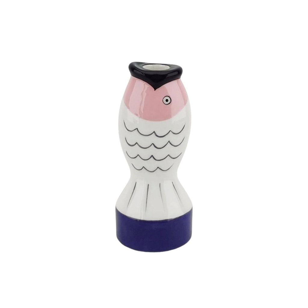 Portacandele - Pesce - Blu/Bianco/Rosa - 7x7x16,5cm