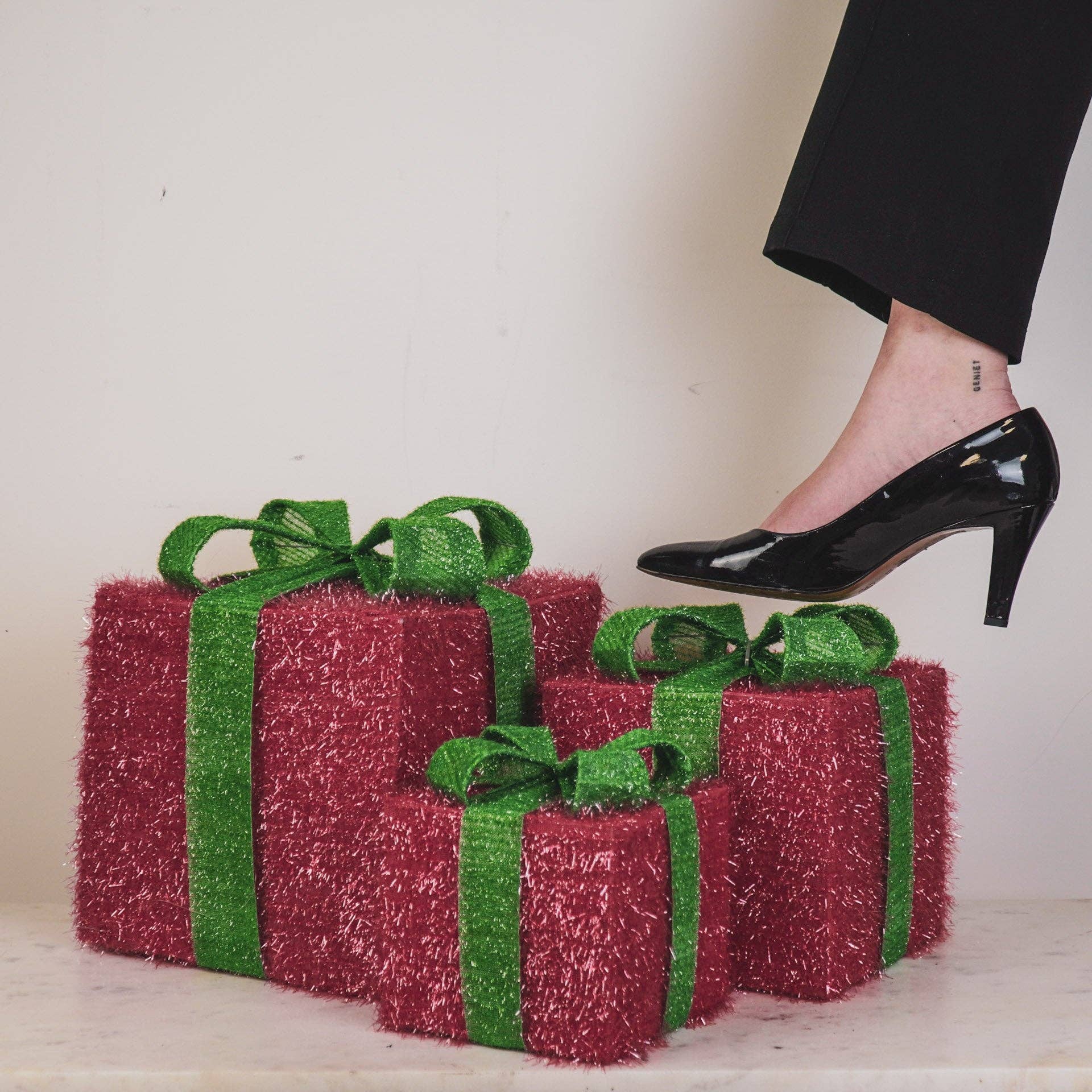 Regalo di Natale a LED - S3 - Polistirolo - Rosa/Verde - 15/20/25cm