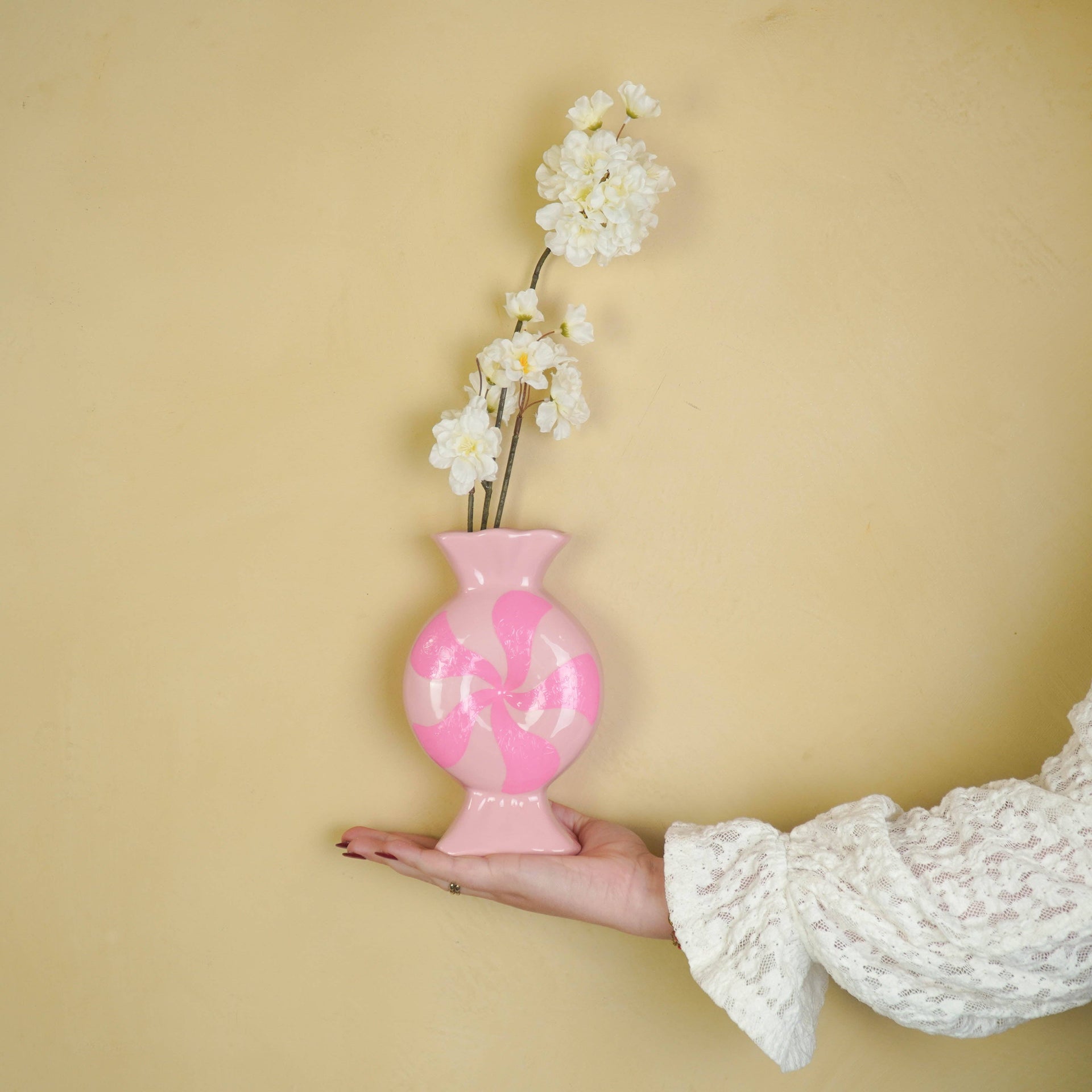 Vaso da fiori - Caramella mou - -Ceramica-Rosso/Bianco- 12x6,5x20cm