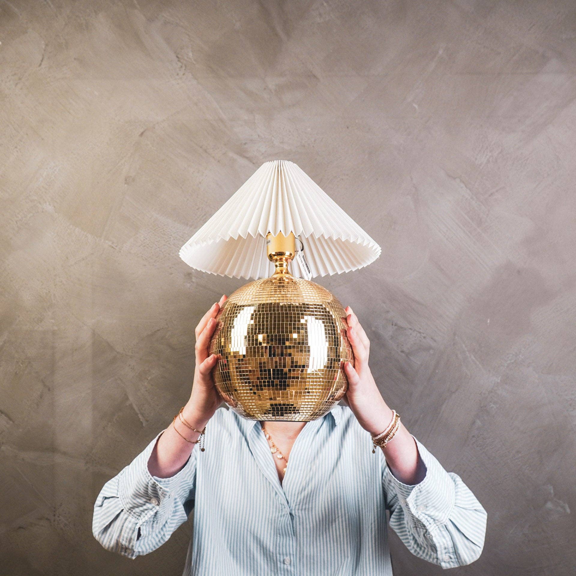 Lamp - Table Lamp - Faceted Ball - Glass - Gold - 20x20x20cm