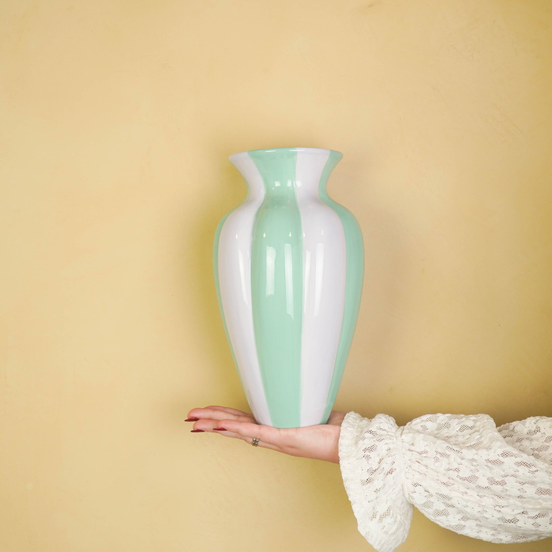 Vaso da fiori - Vaso a pieghe - Ceramica - Lilla/Verde - 16,5x16,5x29,5 cm