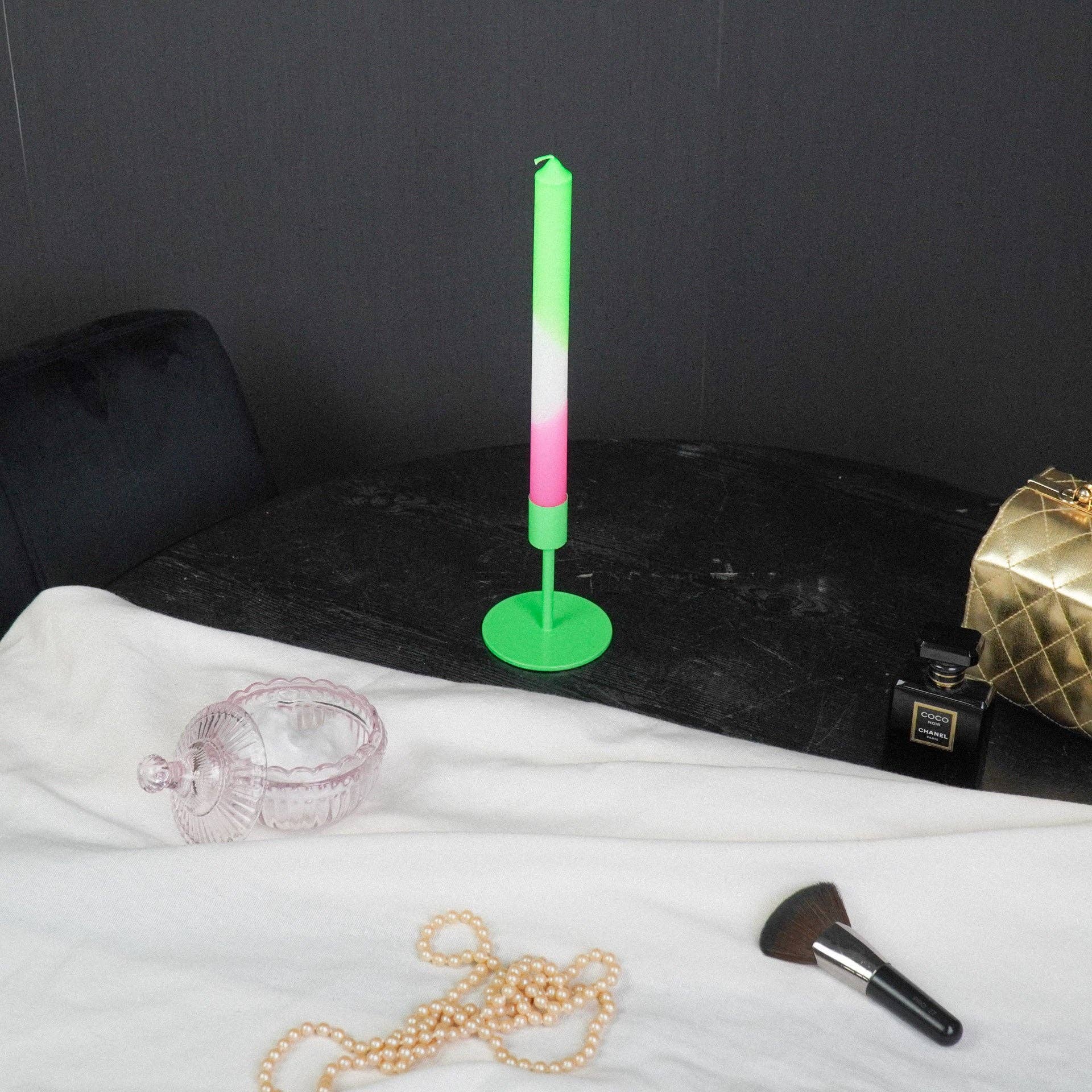 Candelabro - Basico - Metallo - Verde Neon - 8x8x10cm