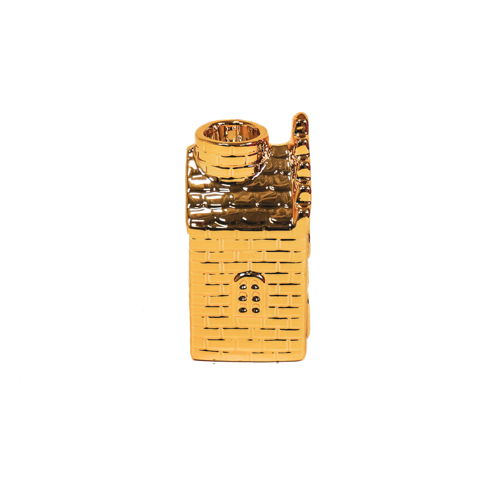 Portacandela - Casa - Ceramica - Dorato - 6x6x11cm
