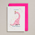 Biglietto di auguri con patch - Dinosauro rosa