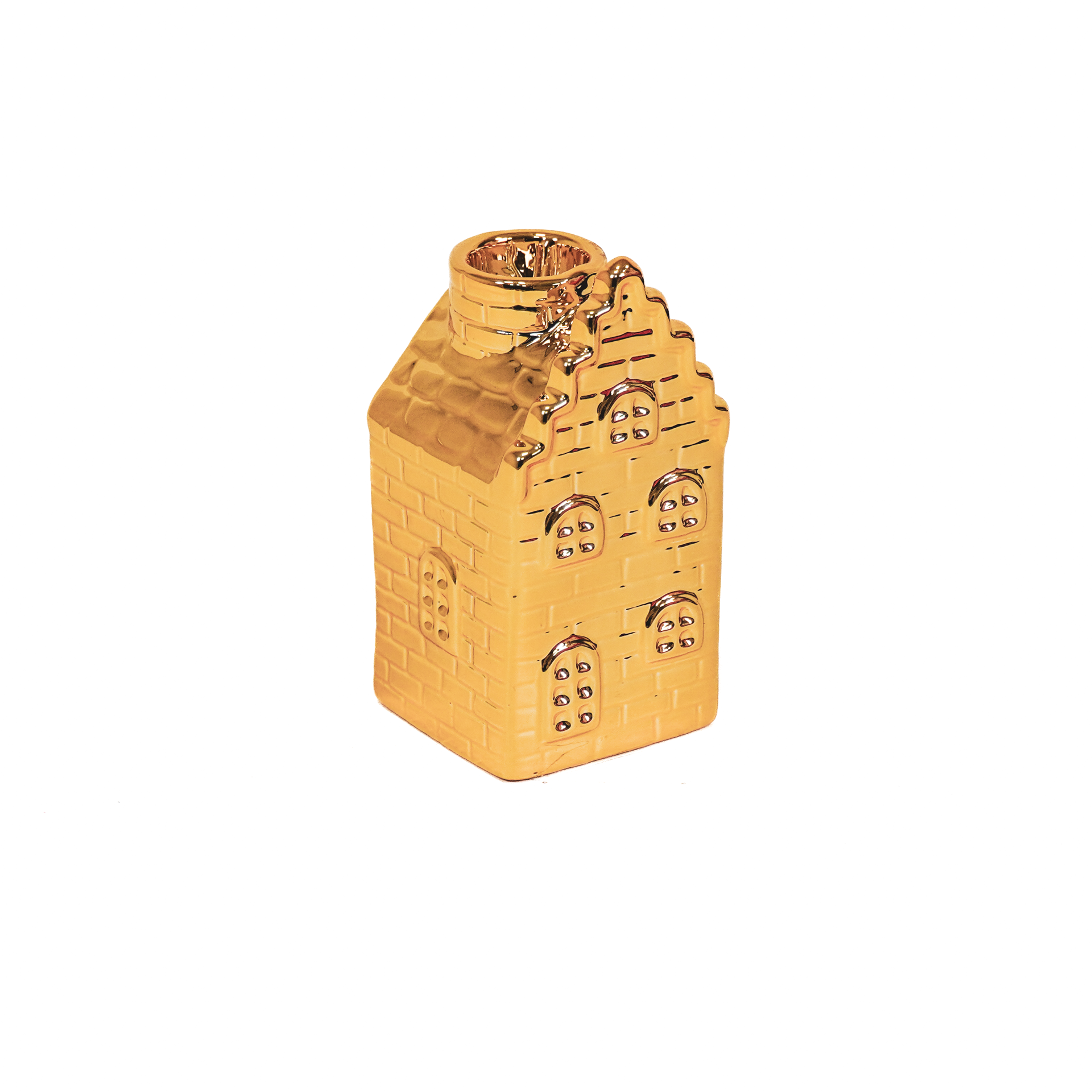 Portacandela - Casa - Ceramica - Dorato - 6x6x11cm
