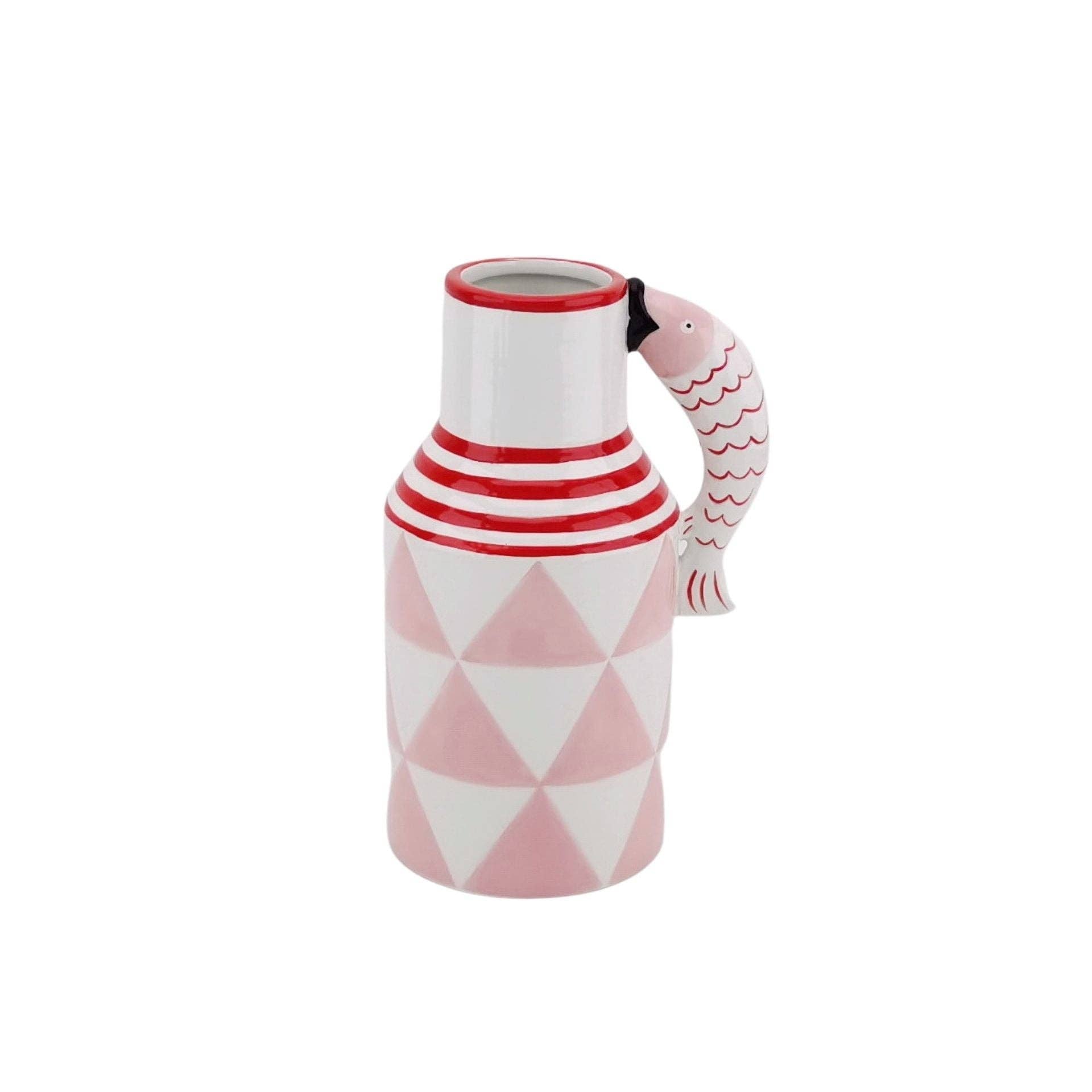 Vaso - Brocca Pesci - Rosa/Bianco/Rosso - 14x11x21,5cm