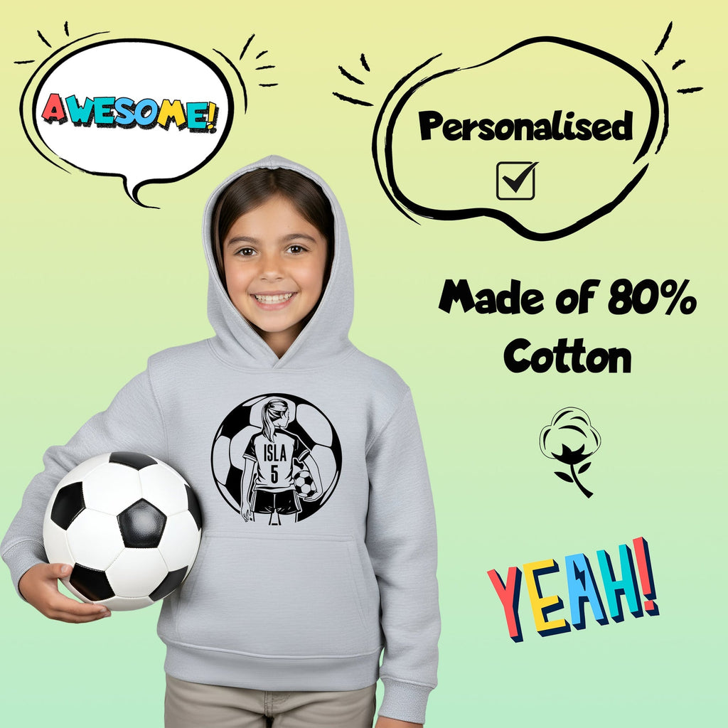 Sweat à capuche football – Fringoo football gris for Girls Cotton Rich Soft Hooded – football Ball Girls gris