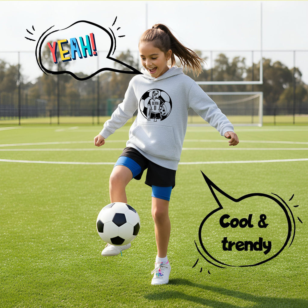 Sweat à capuche football – Fringoo football gris for Girls Cotton Rich Soft Hooded – football Ball Girls gris