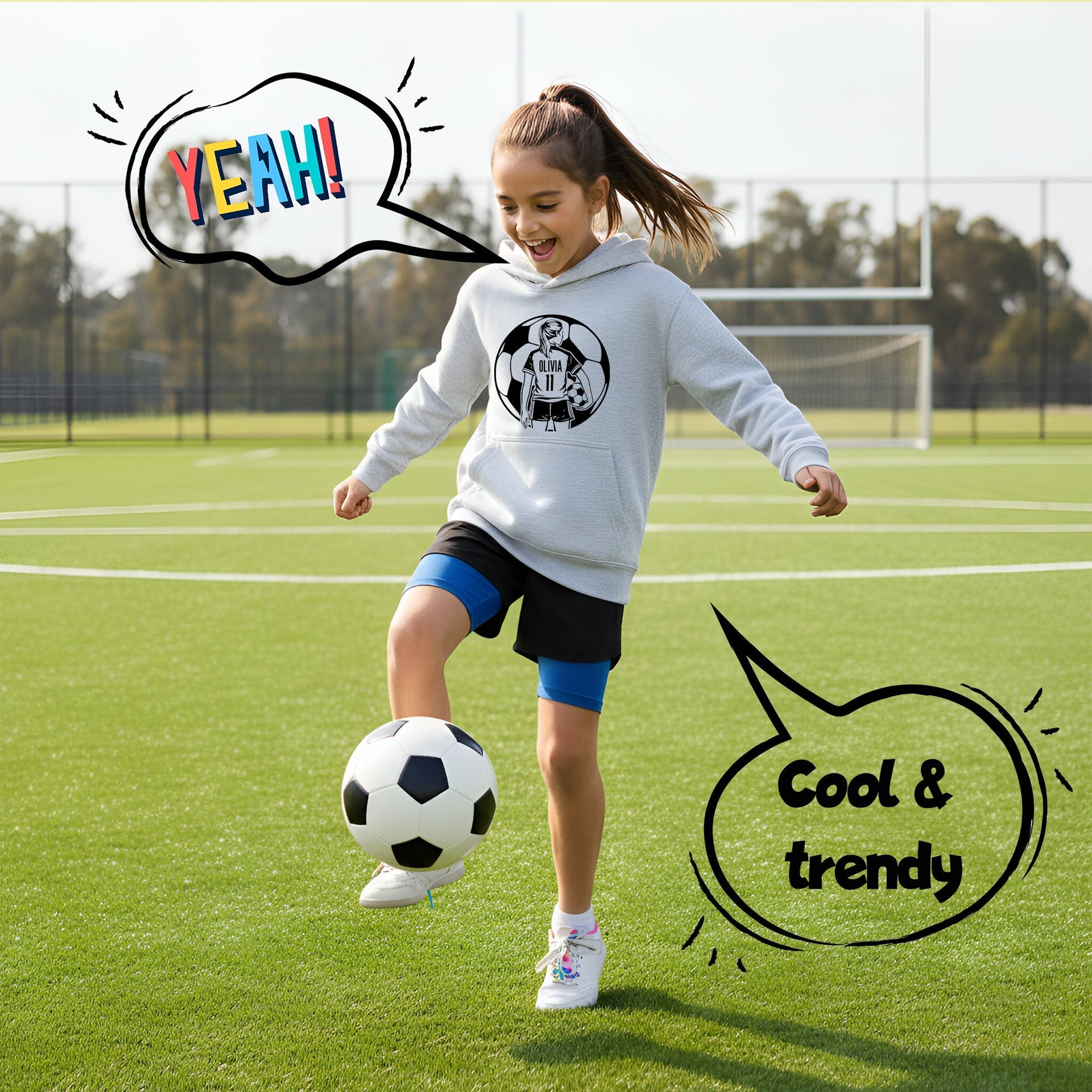 Sweat à capuche football – Fringoo football gris for Girls Cotton Rich Soft Hooded – football Ball Girls gris