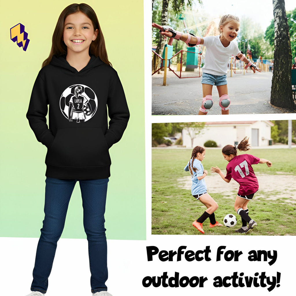 Sweat à capuche football – Fringoo football noir for Girls Cotton Rich Soft Hooded – football Ball Girls noir