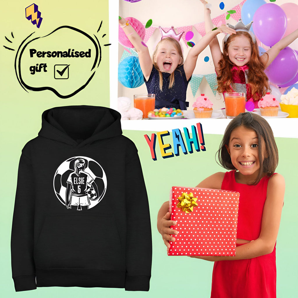 Sweat à capuche football – Fringoo football noir for Girls Cotton Rich Soft Hooded – football Ball Girls noir