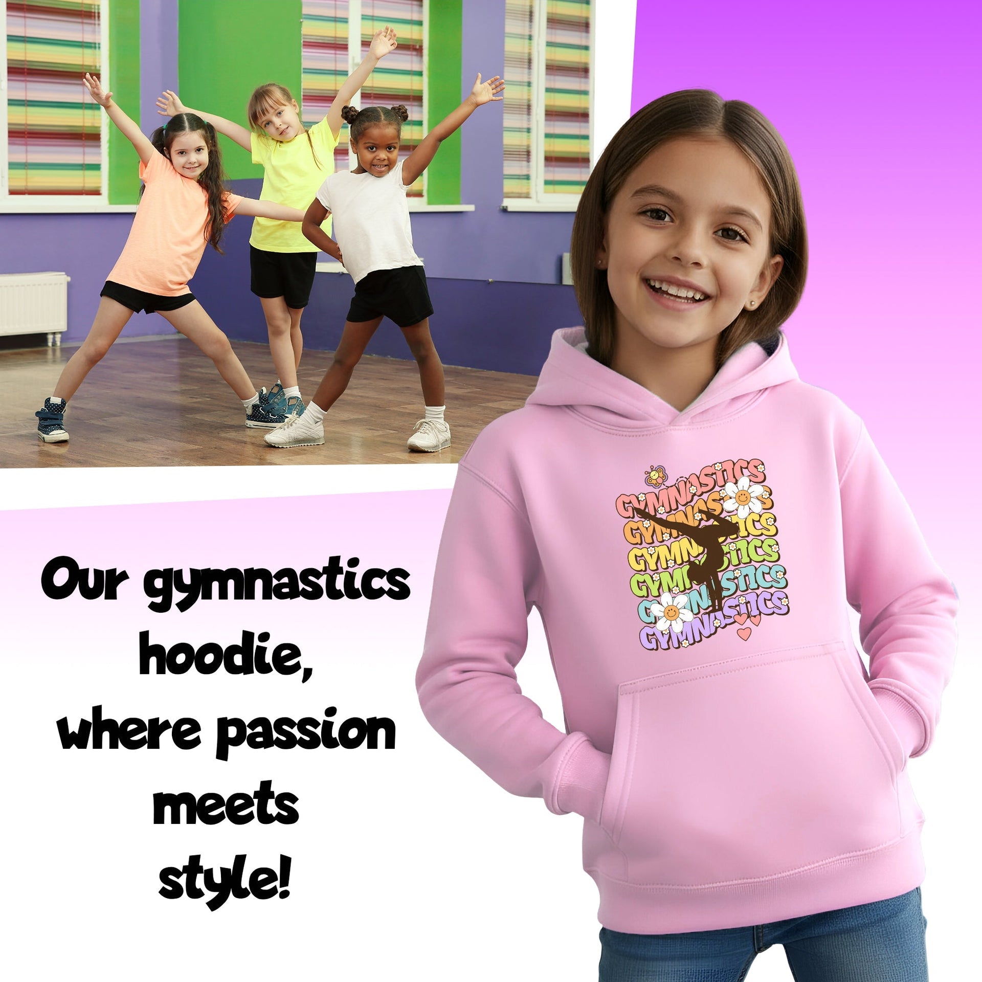 Sweat à capuche gymnastique – Fringoo Gymnastic for Cotton Rich Soft Hooded – Gymnastic Daisy- rose