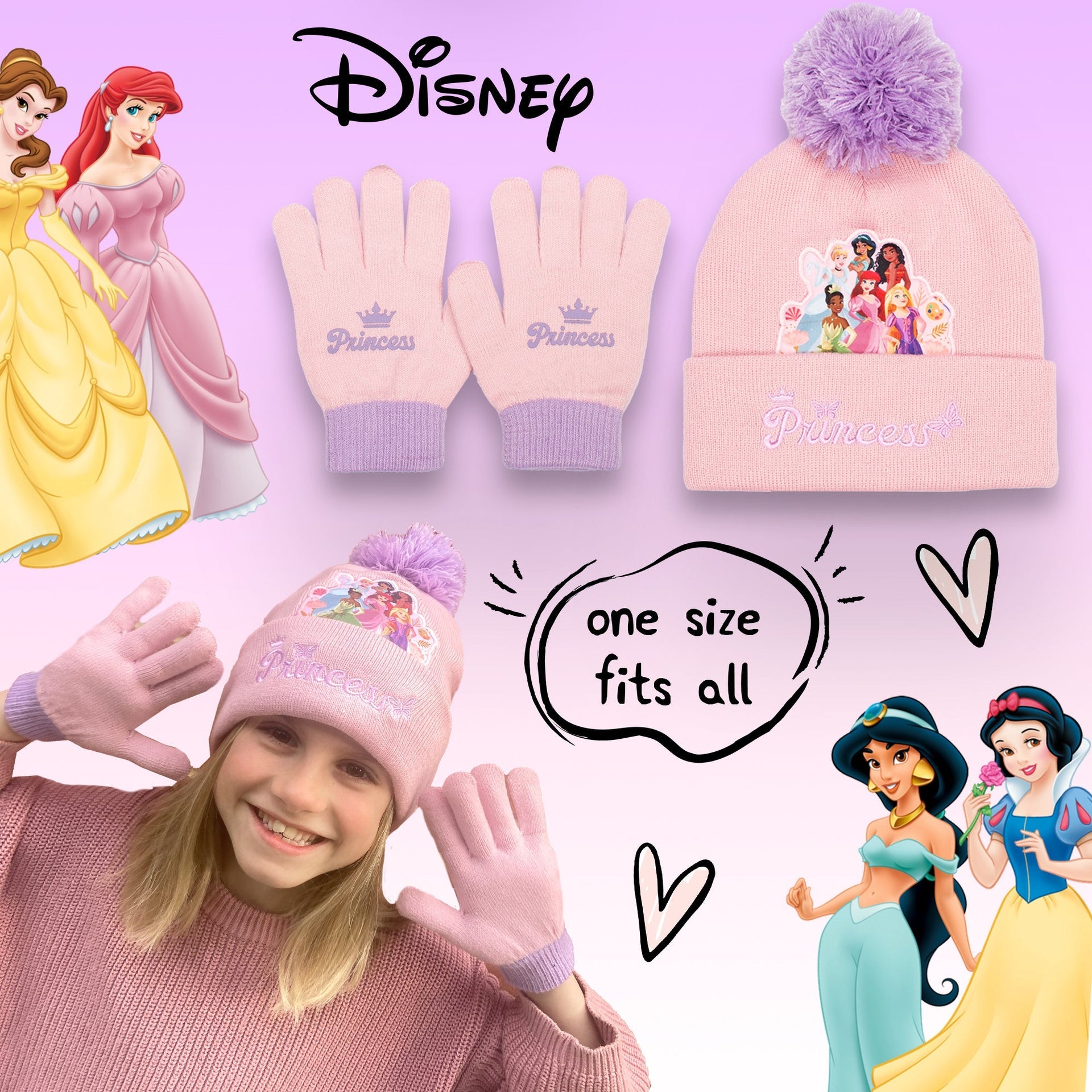Ensemble bonnet et gants – Disney Princesses Winter Set for Girls