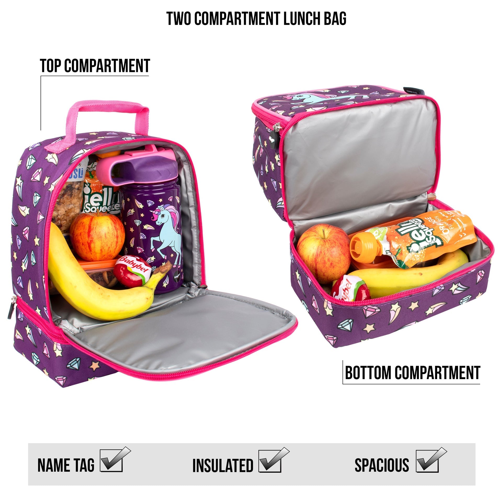 Sac repas à deux compartiments – Diamond licorne