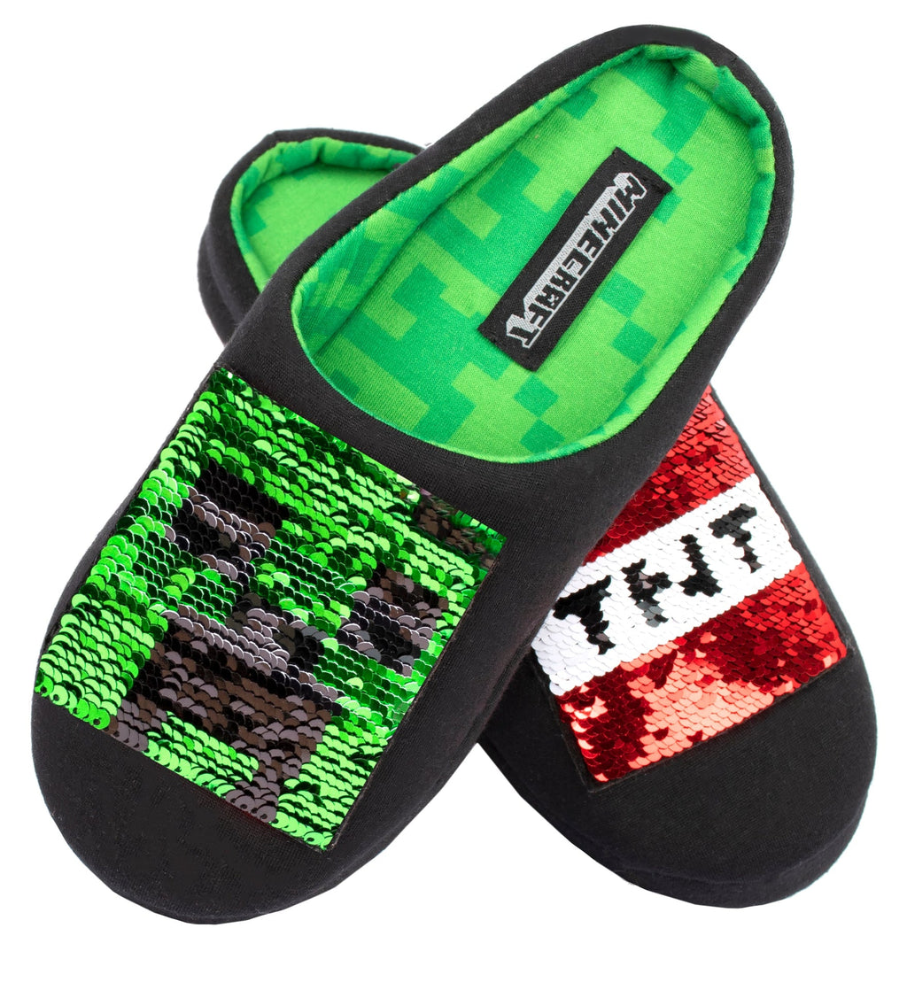 Chaussons enfant – Minecraft à sequins – Creeper & TNT Box