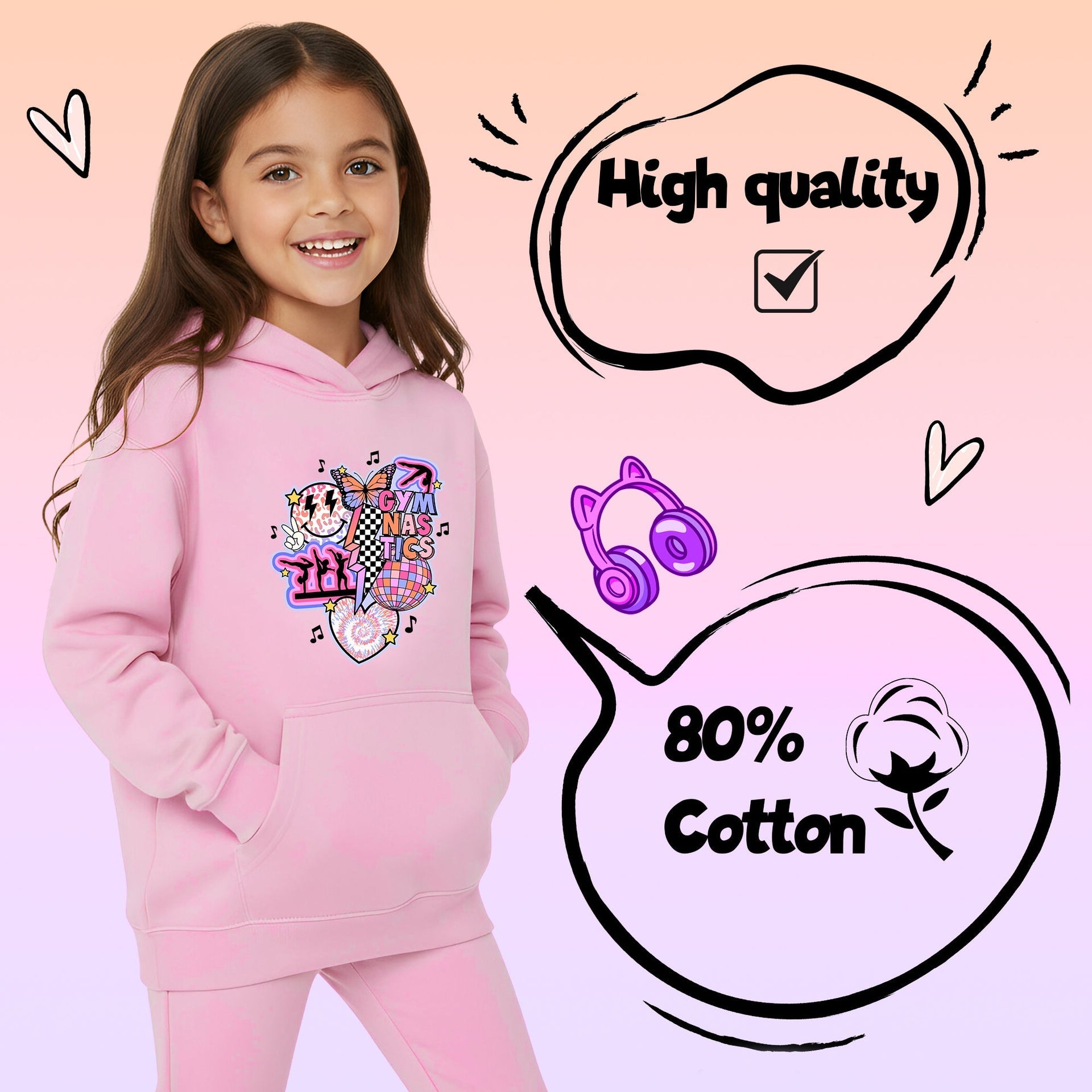 Sweat à capuche gymnastique – Fringoo Gymnastic for Cotton Rich Soft Hooded – Gymnastic Vibes-rose