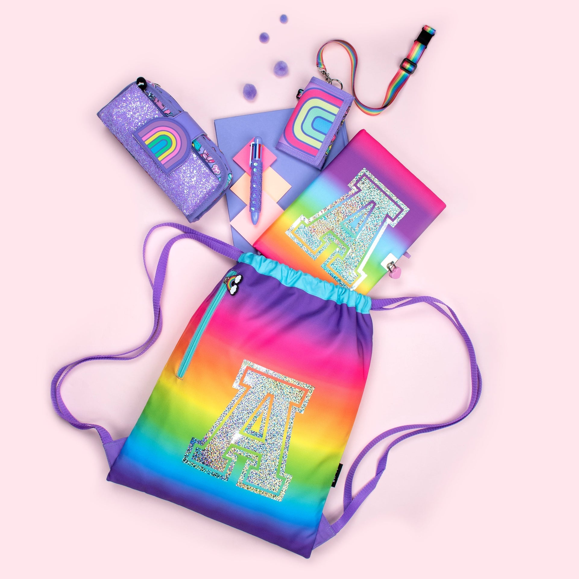 Sac à cordon avec bandoulière – arc-en-ciel