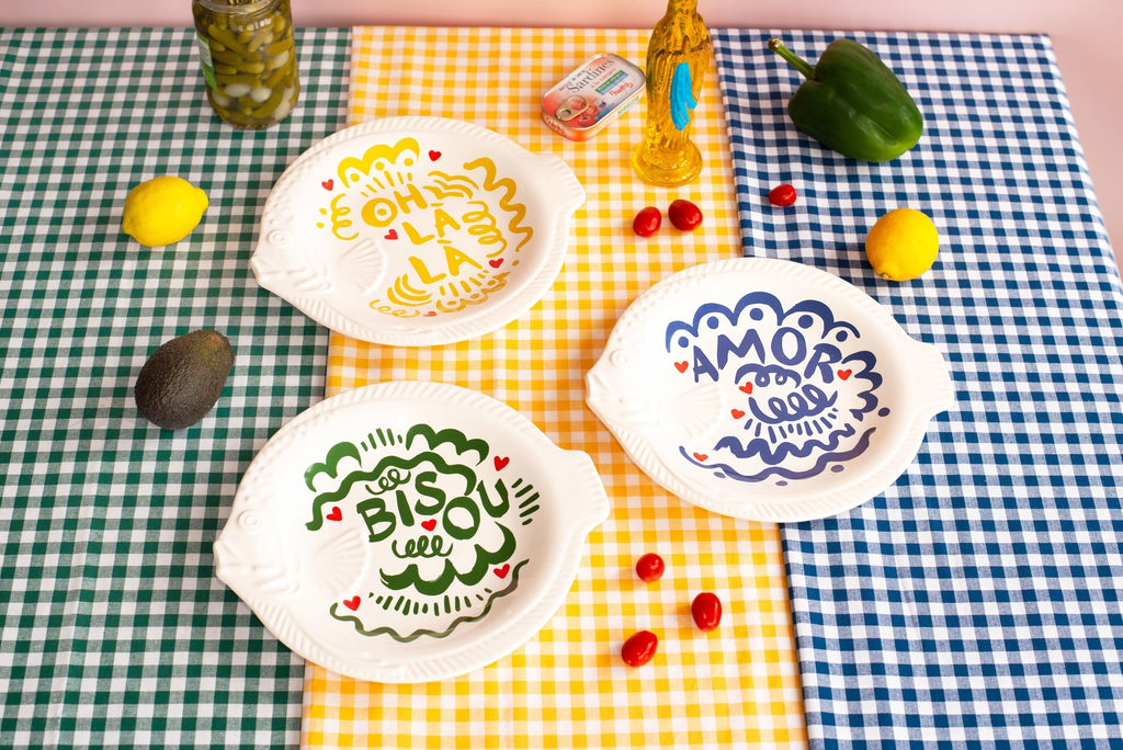 Plats poisson en faïence Pied de Poule – présentation de collection