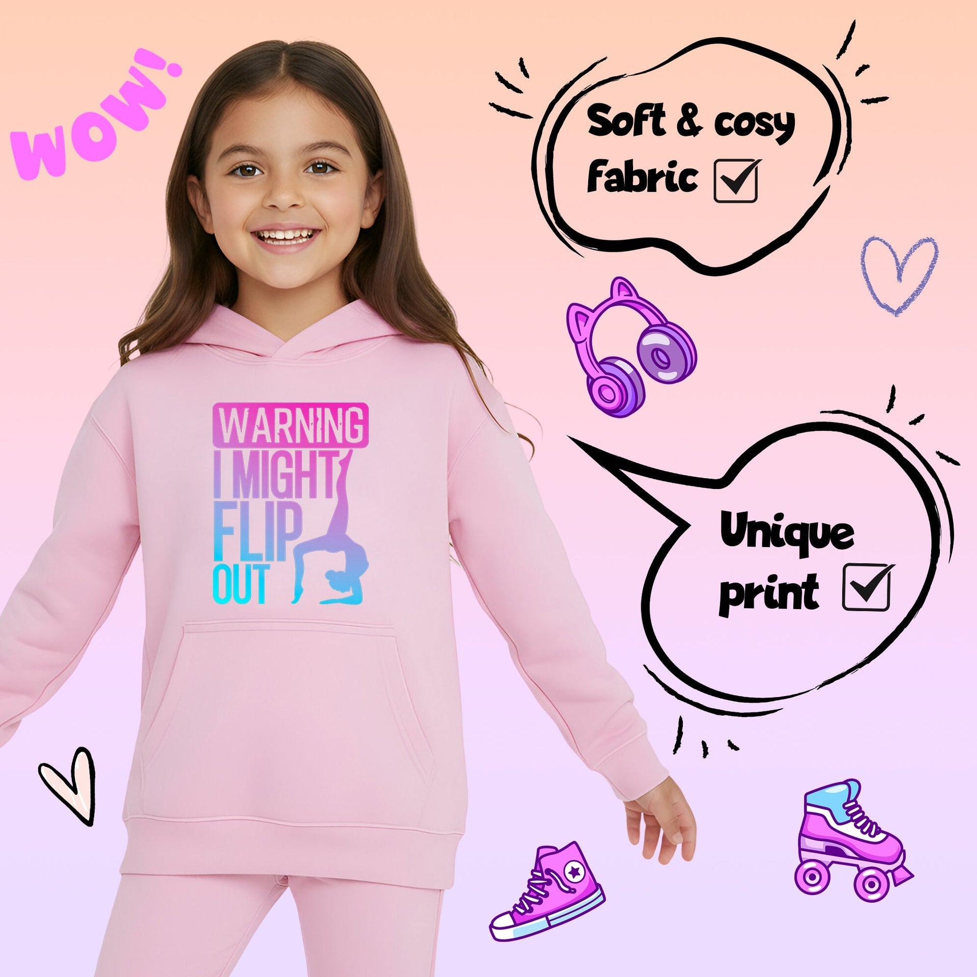 Sweat à capuche gymnastique – Fringoo Gymnastic for Cotton Rich Soft Hooded – Gymnastic Flip out- rose