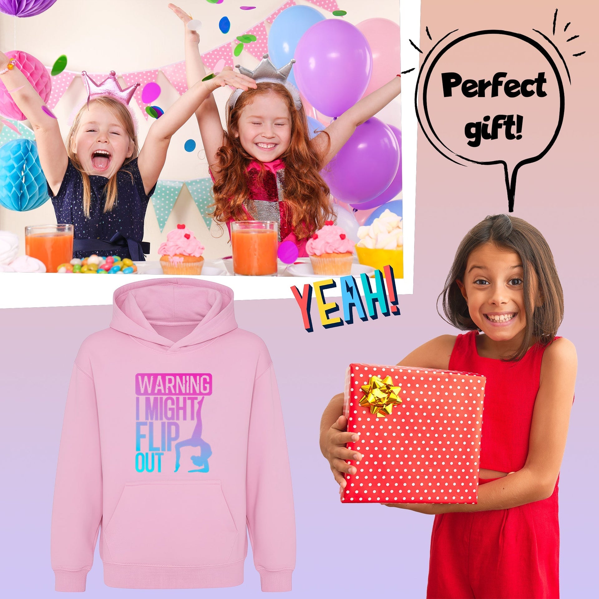 Sweat à capuche gymnastique – Fringoo Gymnastic for Cotton Rich Soft Hooded – Gymnastic Flip out- rose