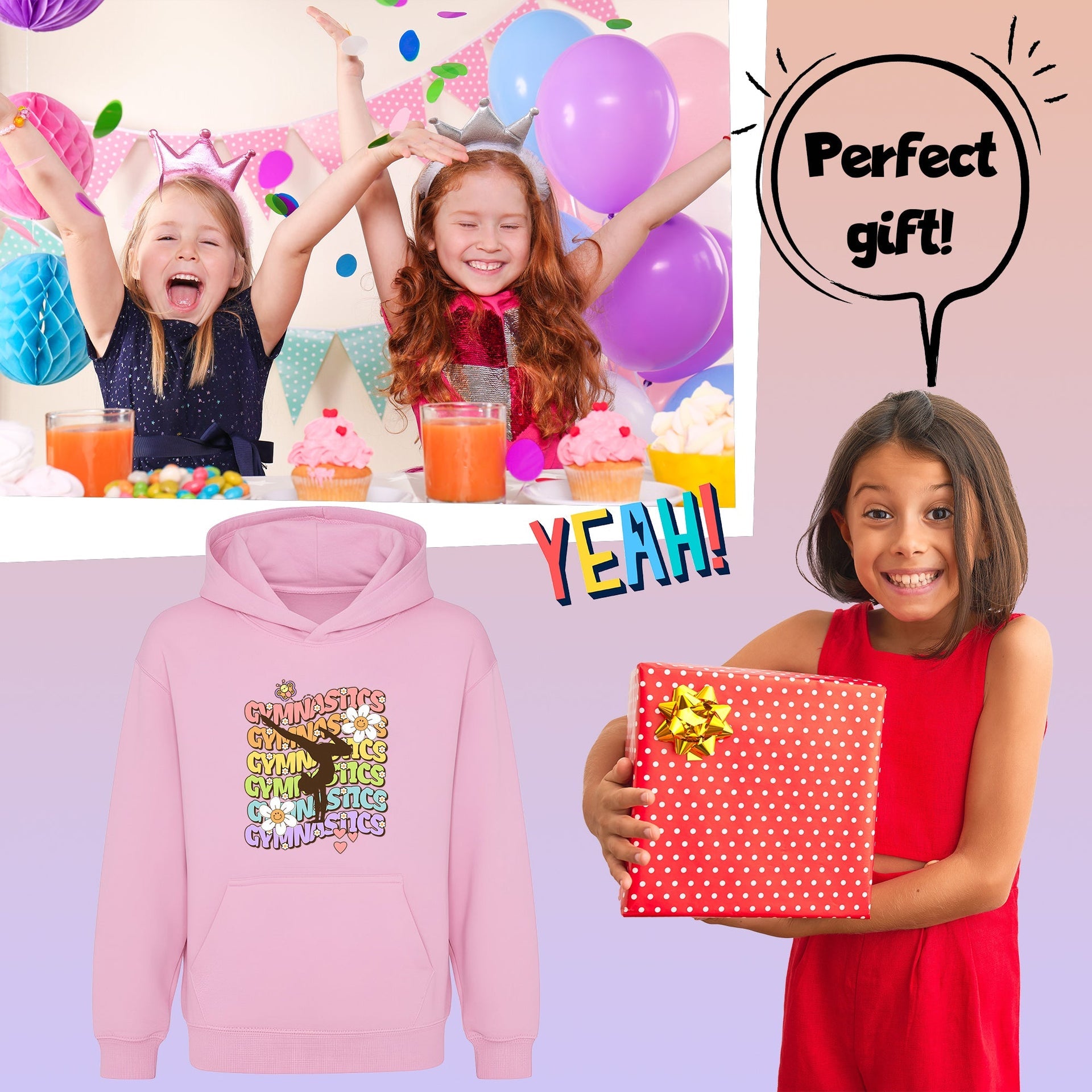 Sweat à capuche gymnastique – Fringoo Gymnastic for Cotton Rich Soft Hooded – Gymnastic Daisy- rose