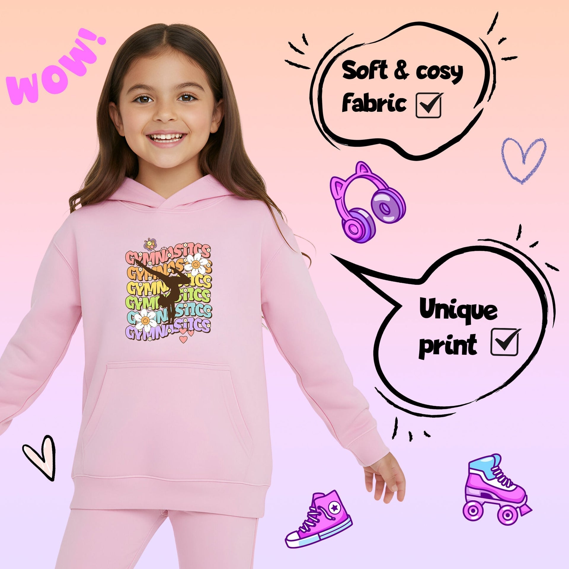 Sweat à capuche gymnastique – Fringoo Gymnastic for Cotton Rich Soft Hooded – Gymnastic Daisy- rose