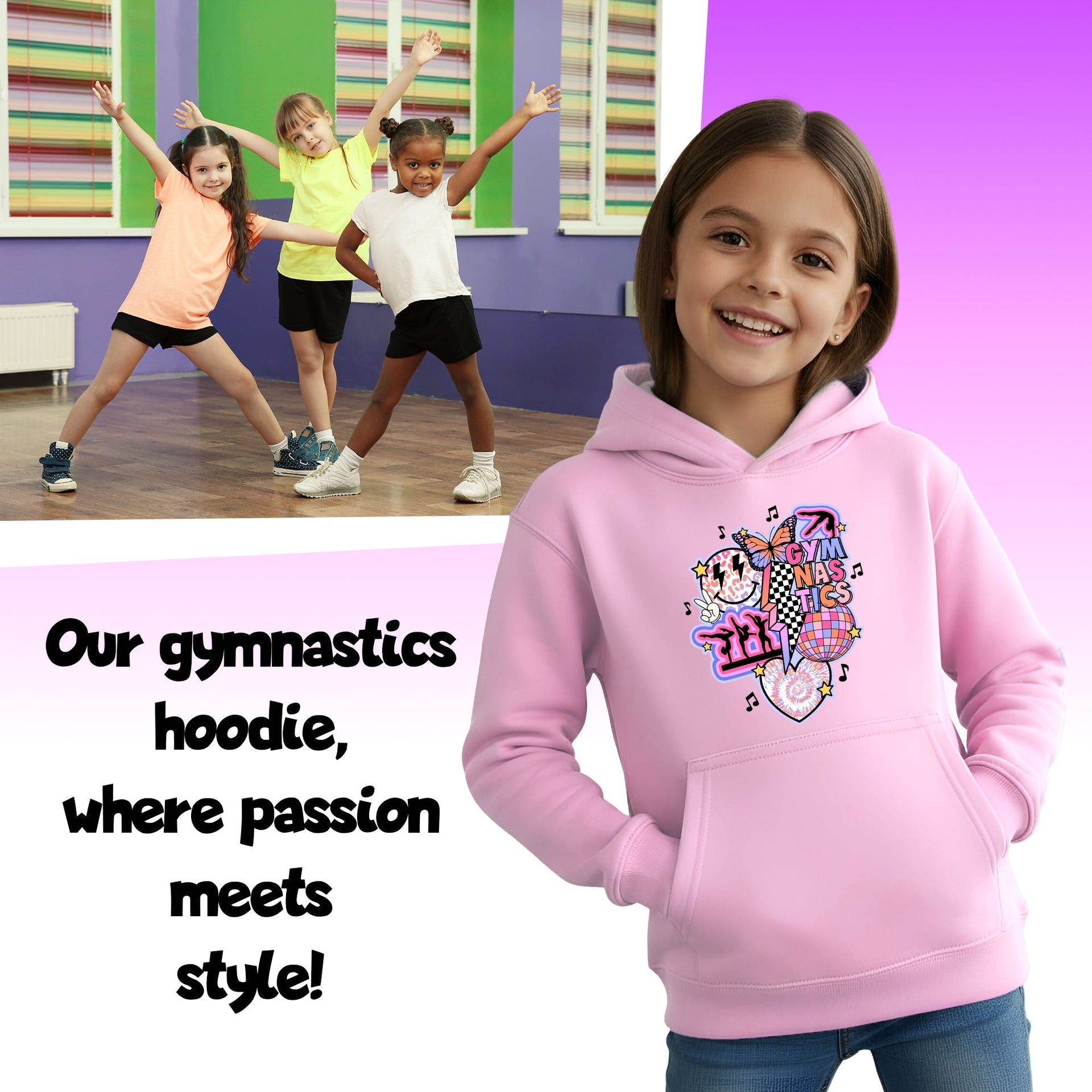 Sweat à capuche gymnastique – Fringoo Gymnastic for Cotton Rich Soft Hooded – Gymnastic Vibes-rose