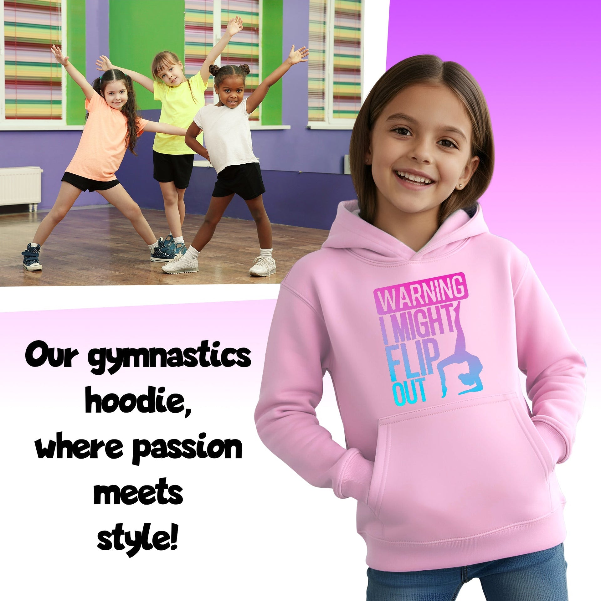 Sweat à capuche gymnastique – Fringoo Gymnastic for Cotton Rich Soft Hooded – Gymnastic Flip out- rose