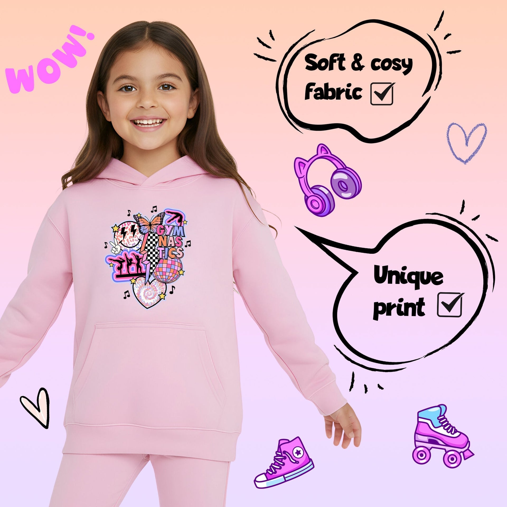 Sweat à capuche gymnastique – Fringoo Gymnastic for Cotton Rich Soft Hooded – Gymnastic Vibes-rose