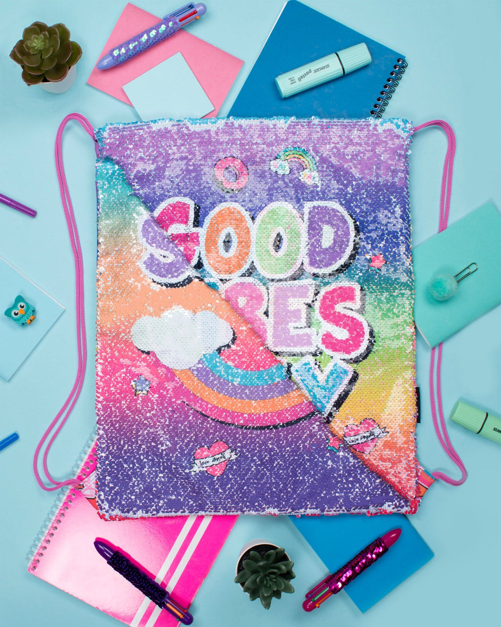 à sequins Drawstring sac à dos – Good Vibes