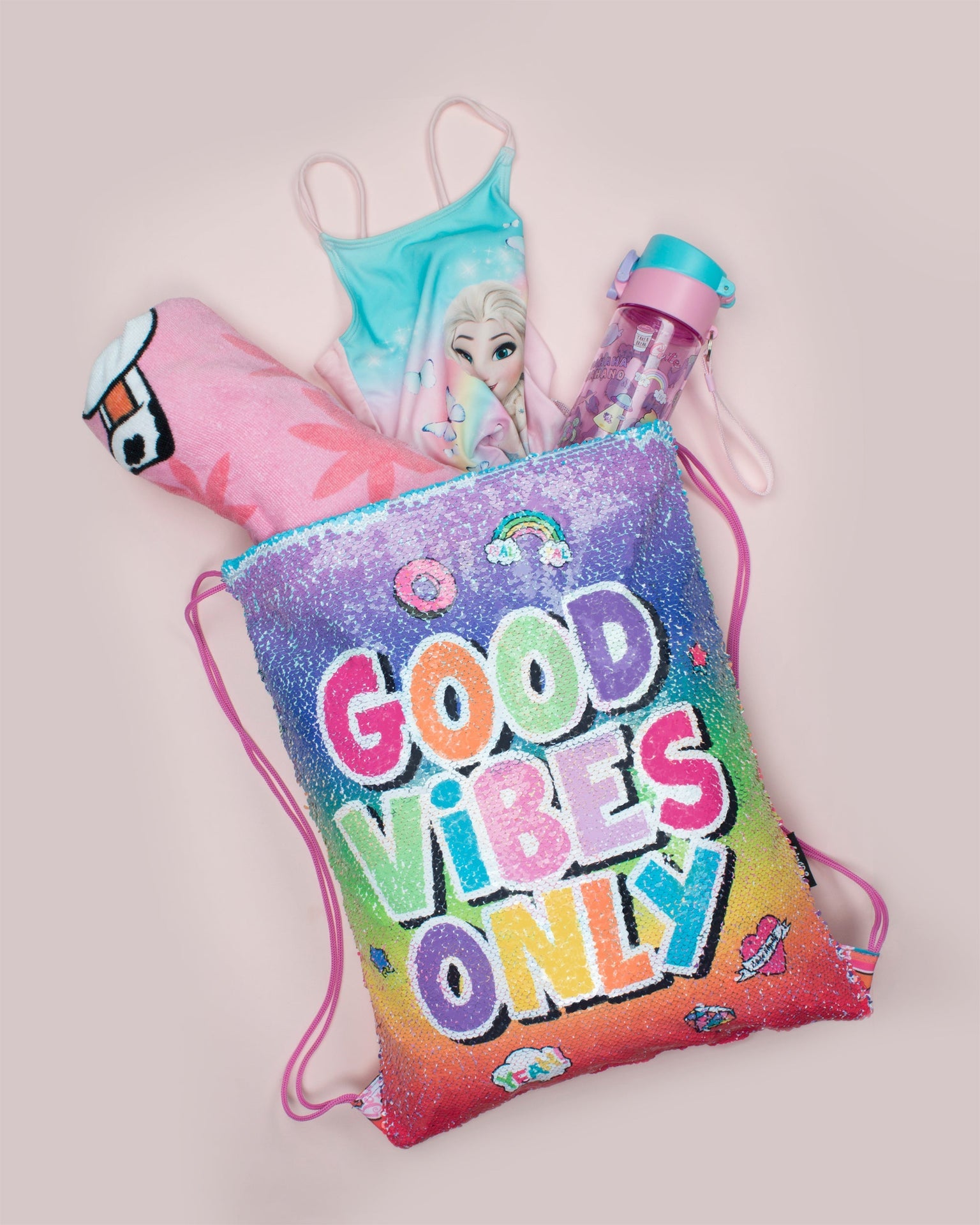 à sequins Drawstring sac à dos – Good Vibes