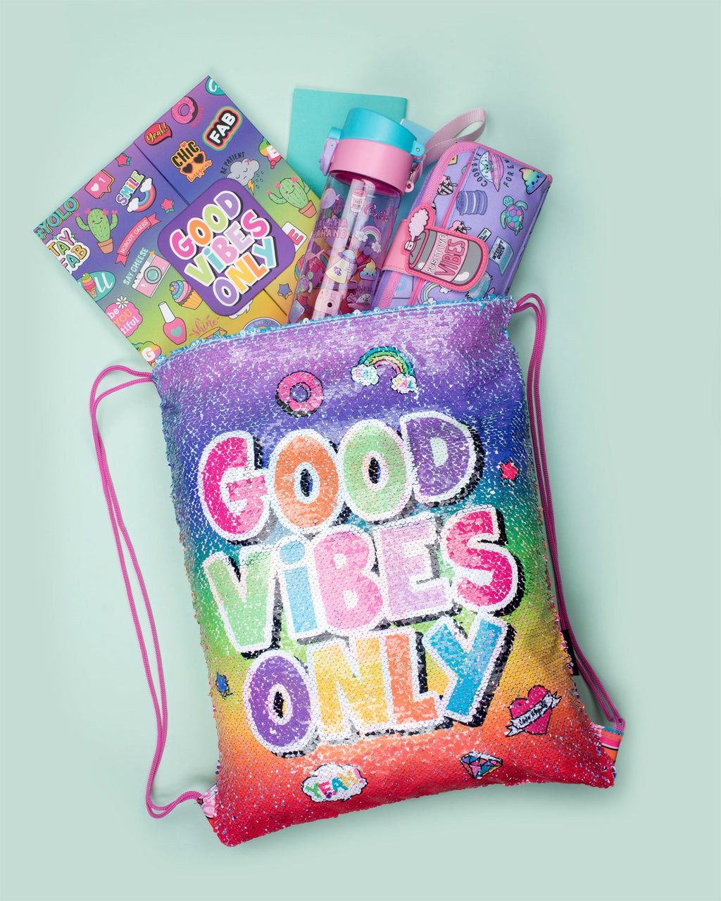 à sequins Drawstring sac à dos – Good Vibes