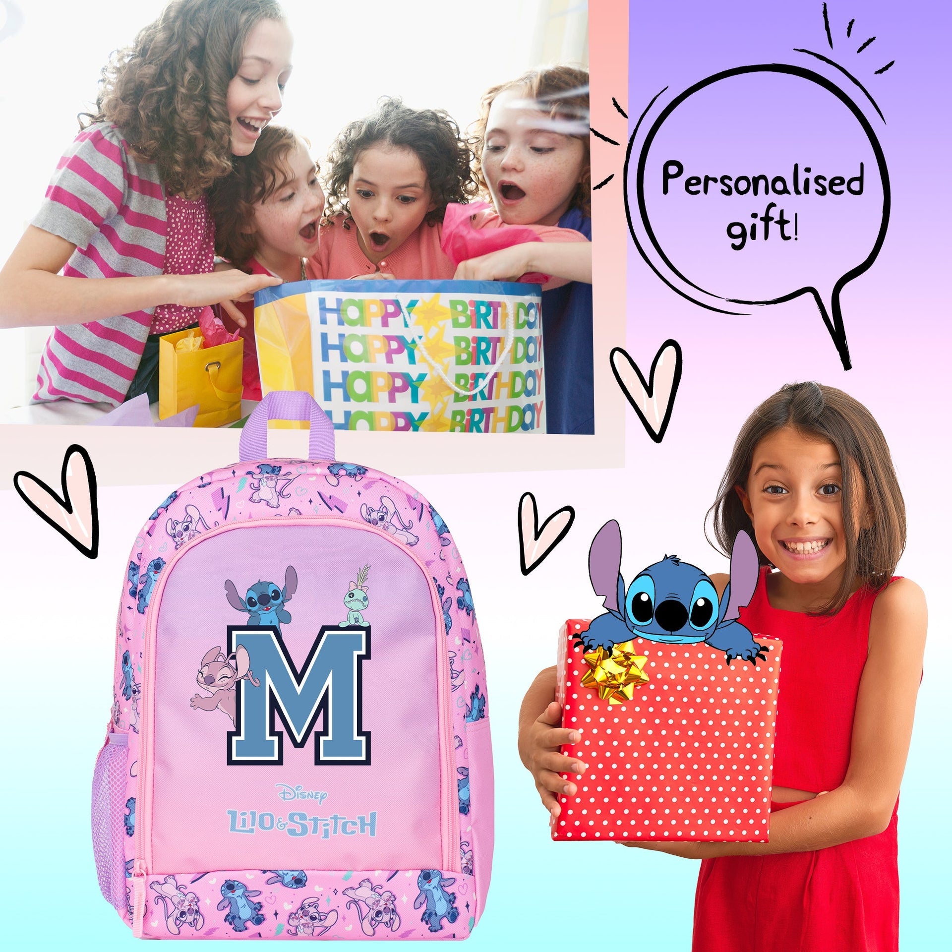 Sac à cordon avec bandoulière – Disney Stitch et Lilo with Letter