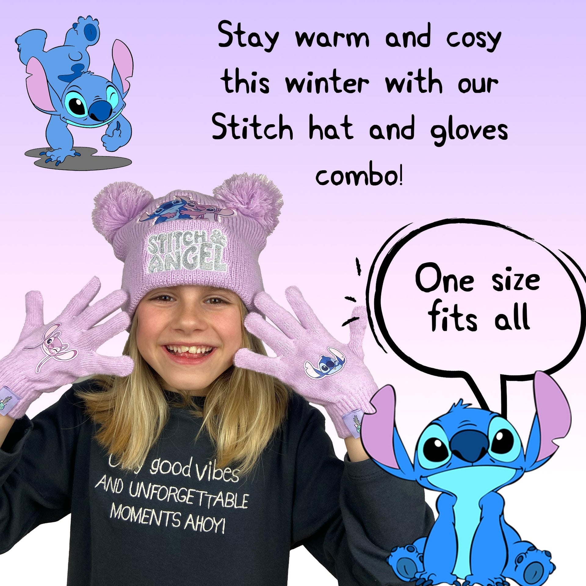 Ensemble bonnet et gants – Disney Lilo & Stitch Winter Set for Girls