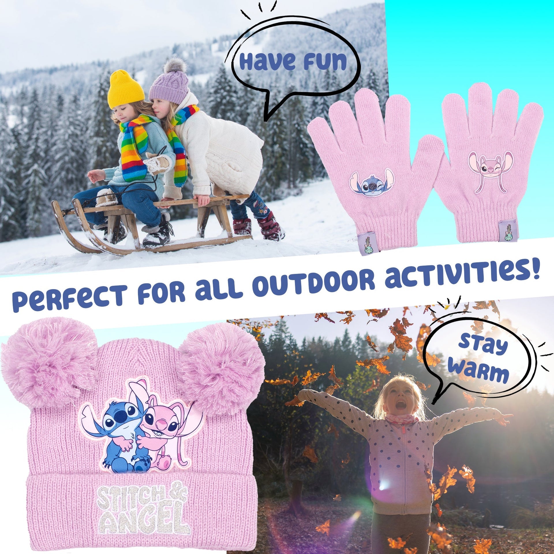 Ensemble bonnet et gants – Disney Lilo & Stitch Winter Set for Girls